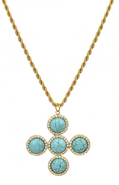 Turquoise Crystal Cross necklace