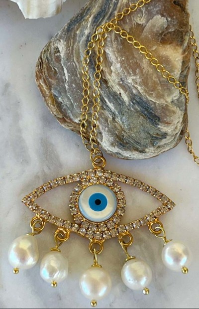 Golden white Evileye necklace