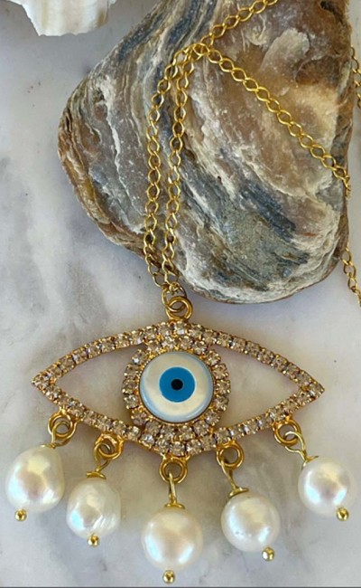 Golden white Evileye necklace