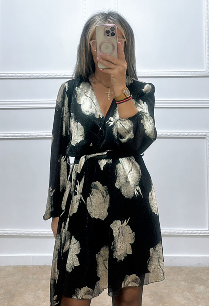 Κοντό φόρεμα με χρυσα λουλουδια