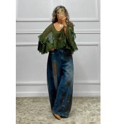 Boho μπλούζα με βολάν χακί