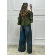 Boho μπλούζα με βολάν χακί