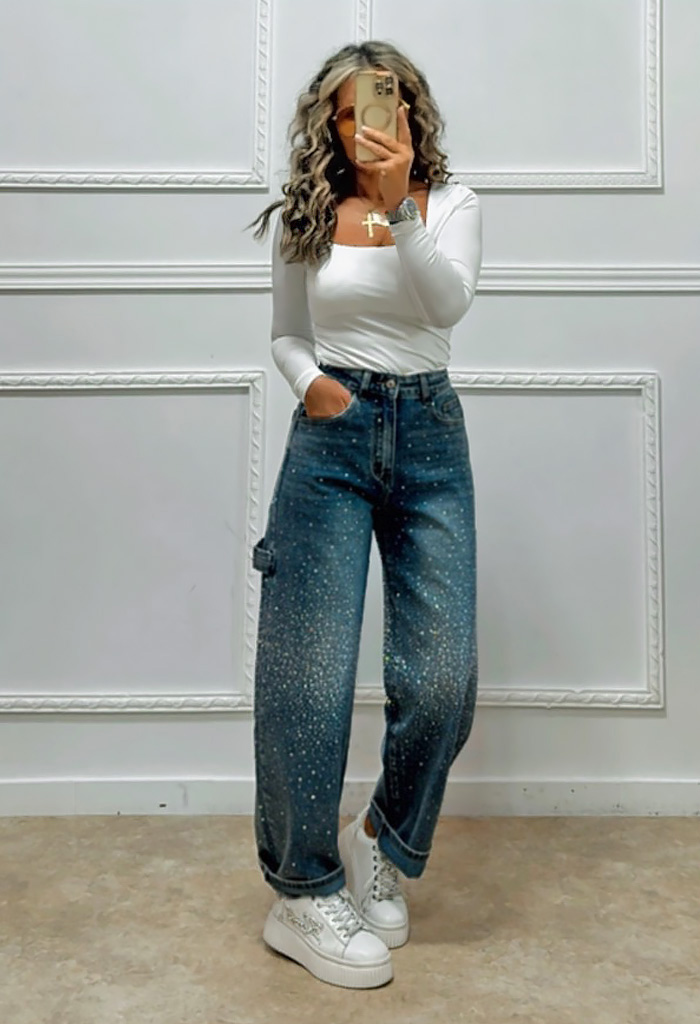 Mom fit τζιν με στρας