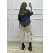 Πουλόβερ βαμβακερό μπλε Πουλόβερ βαμβακερό μπλε