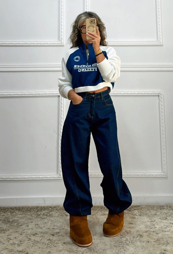 Barrel τζιν σκούρο μπλε