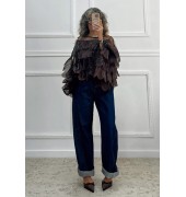 Μπλούζα με βολάν καφέ