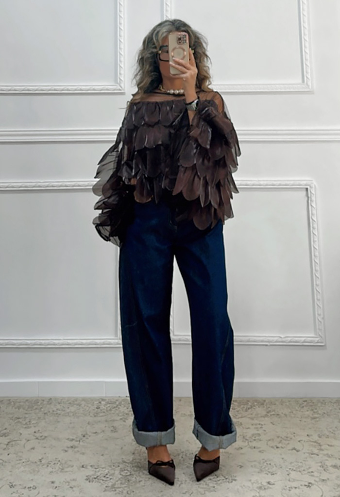 Μπλούζα με βολάν καφέ