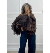 Μπλούζα με βολάν καφέ