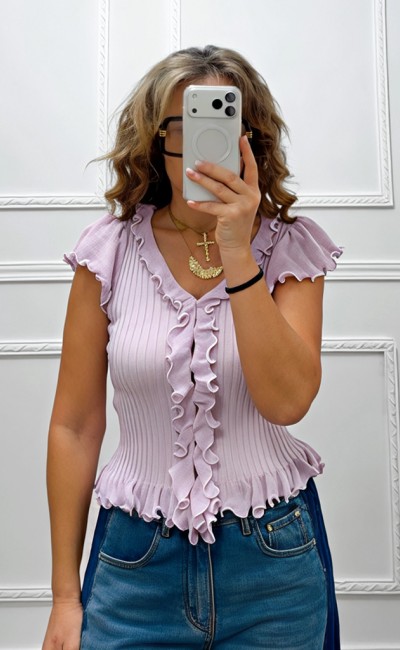 Πλεκτό μπλουζάκι ροζ