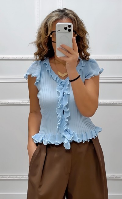 Πλεκτό μπλουζάκι γαλάζιο