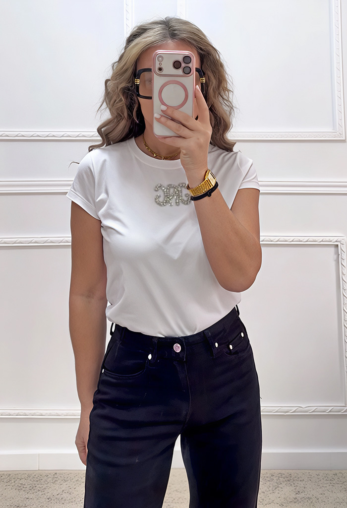 T-shirt με στρας μπροστά