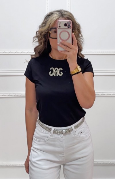 T-shirt με στρας μπροστά