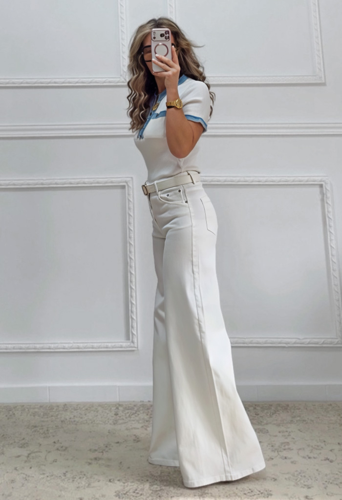 Ισόφαρδο τζιν παντελόνι λευκό Ισόφαρδο τζιν παντελόνι λευκό