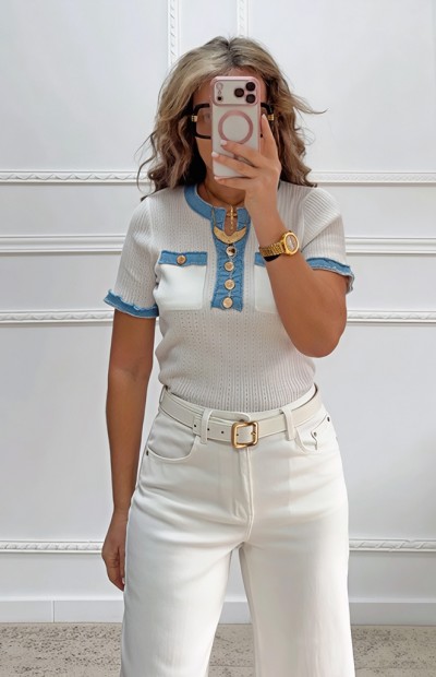 Μπλούζα με τζιν λεπτομέρειες λευκό