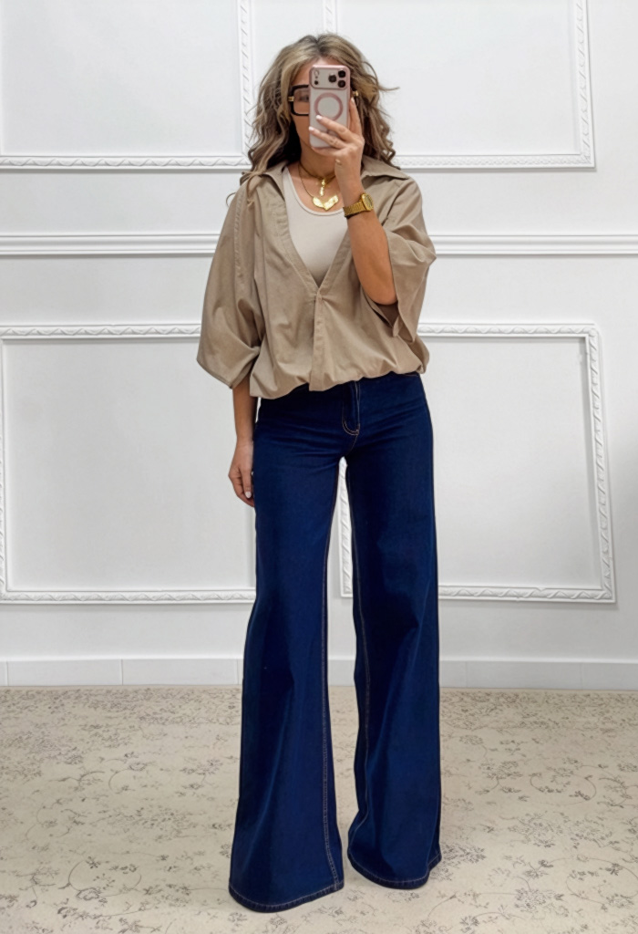 Ισόφαρδο τζιν παντελόνι μπλε σκούρο