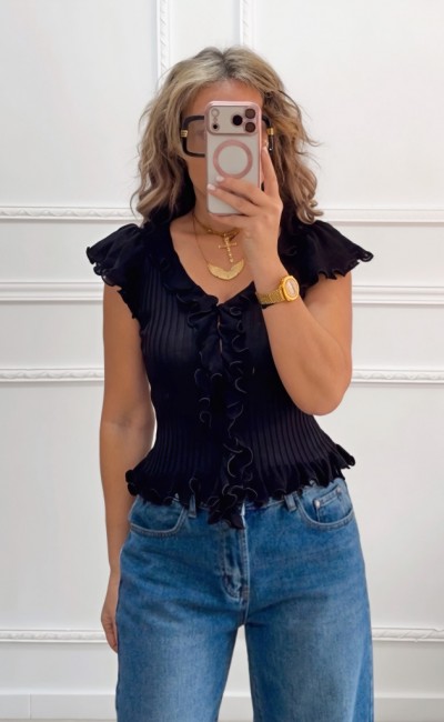 Πλεκτό μπλουζάκι μαύρο