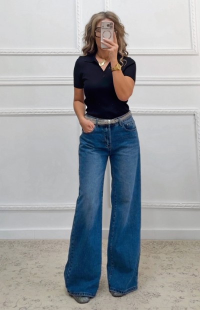 Ισόφαρδο τζιν παντελόνι μπλε