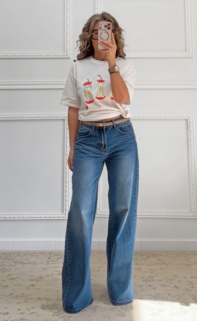 Ισόφαρδο τζιν παντελόνι μπλε