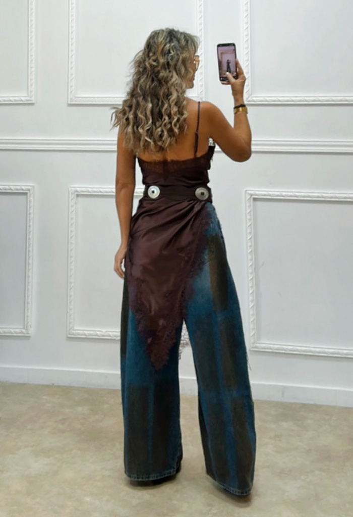 Σατέν μπλουζοφόρεμα με δαντέλα