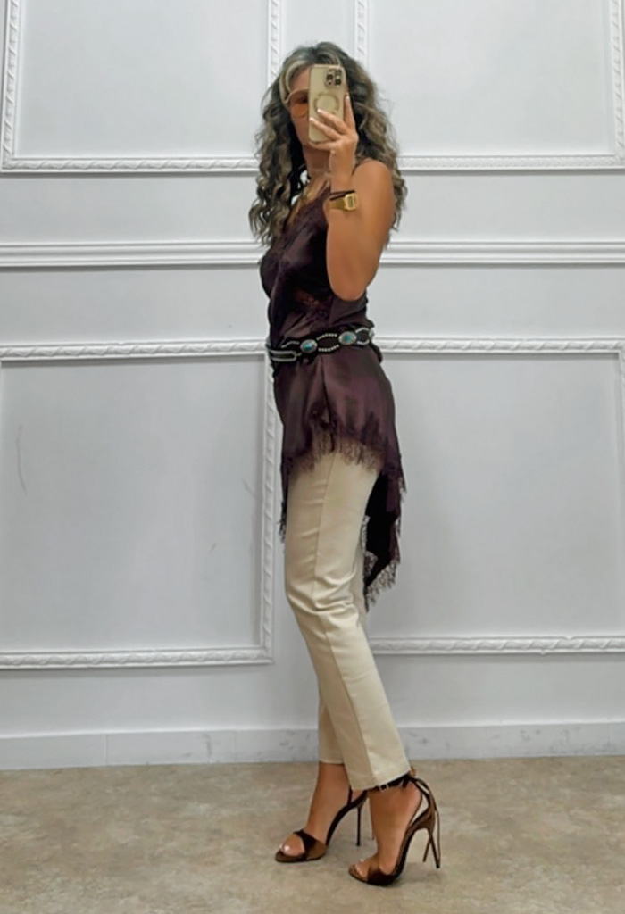 Σατέν μπλουζοφόρεμα με δαντέλα