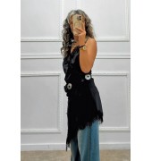 Σατέν μπλουζοφόρεμα με δαντέλα