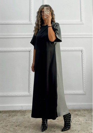 Μακρύ δίχρωμο φόρεμα με παγιέτα