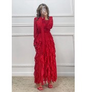 Φόρεμα με βολάν κόκκινο πουά