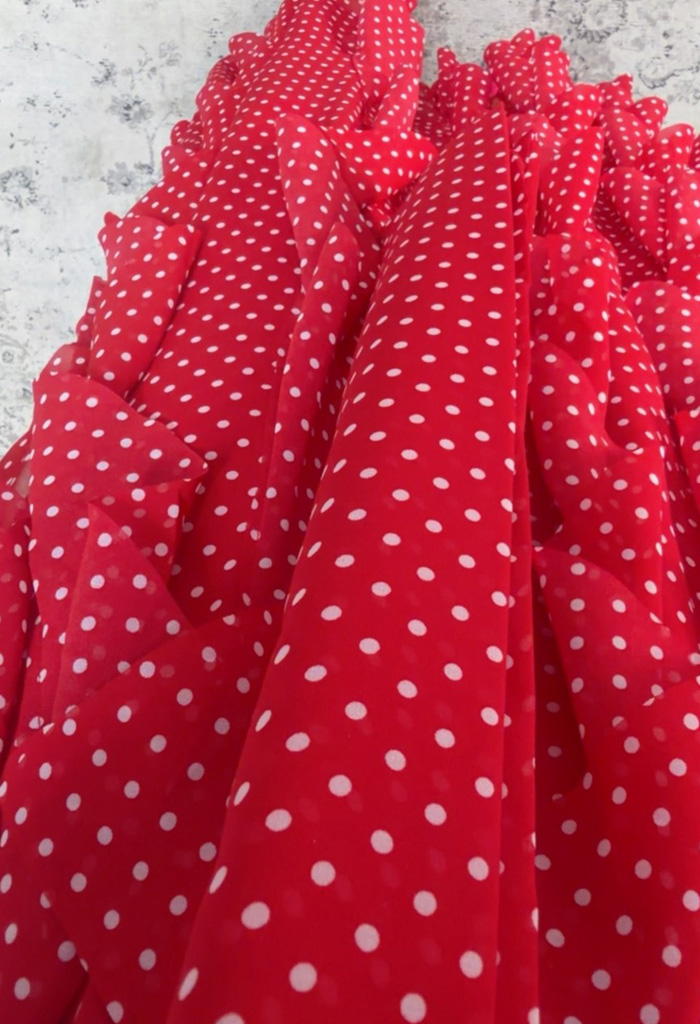 Φόρεμα με βολάν κόκκινο πουά