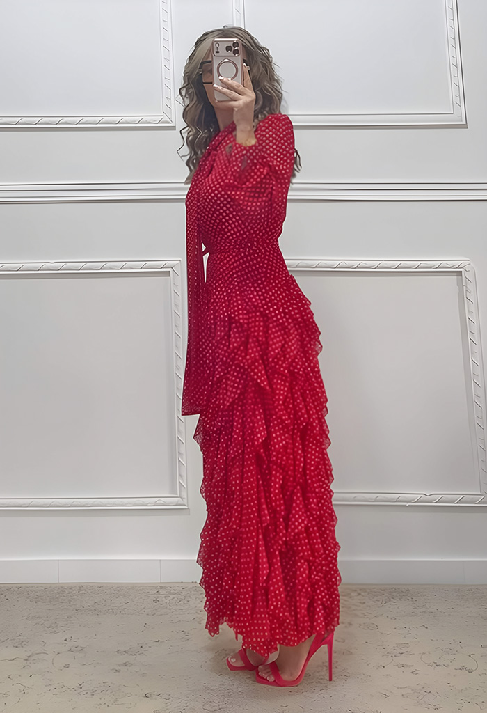 Φόρεμα με βολάν κόκκινο πουά