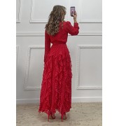 Φόρεμα με βολάν κόκκινο πουά