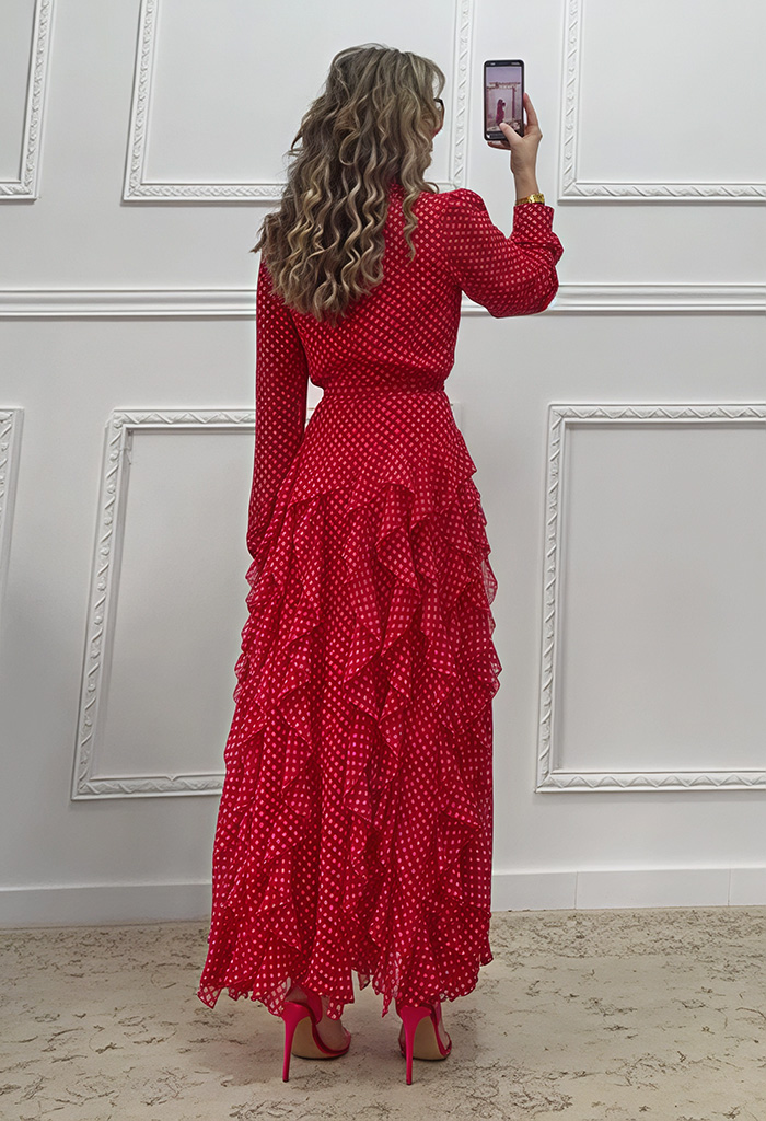 Φόρεμα με βολάν κόκκινο πουά