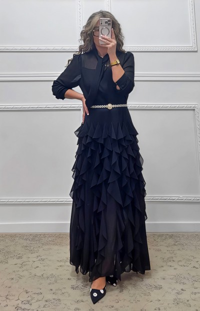 Φόρεμα με βολάν μαύρο