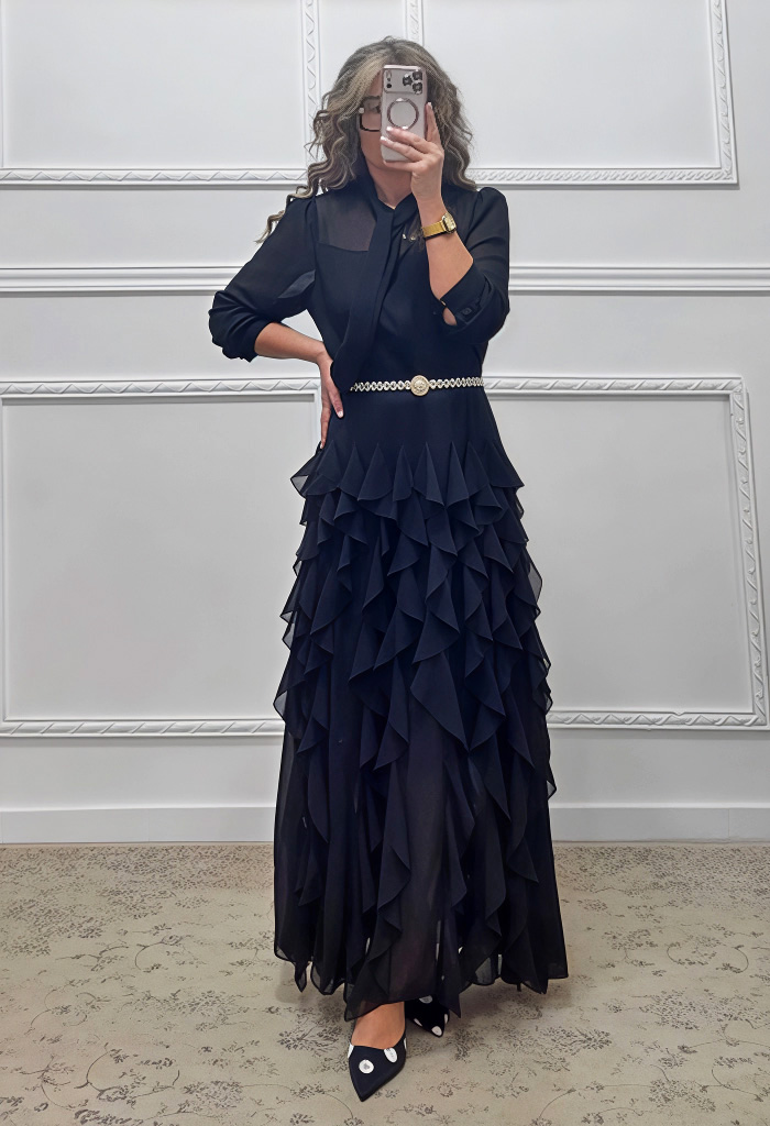 Φόρεμα με βολάν μαύρο