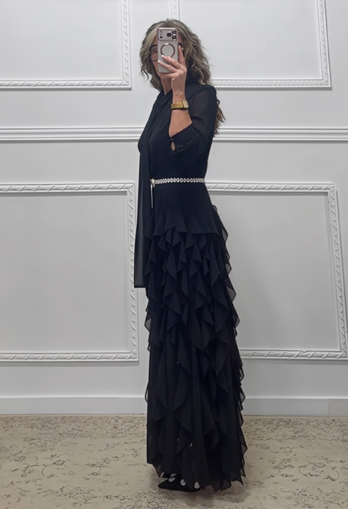 Φόρεμα με βολάν μαύρο