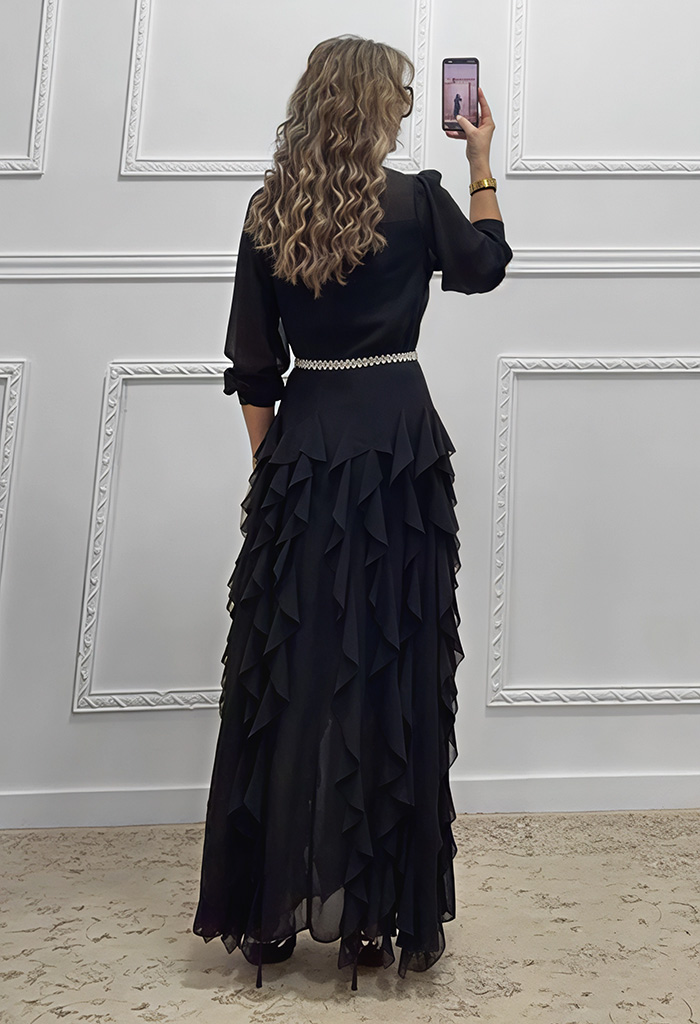 Φόρεμα με βολάν μαύρο
