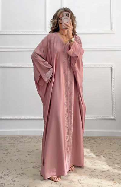 Καφτάνι με στρας ροζ nude