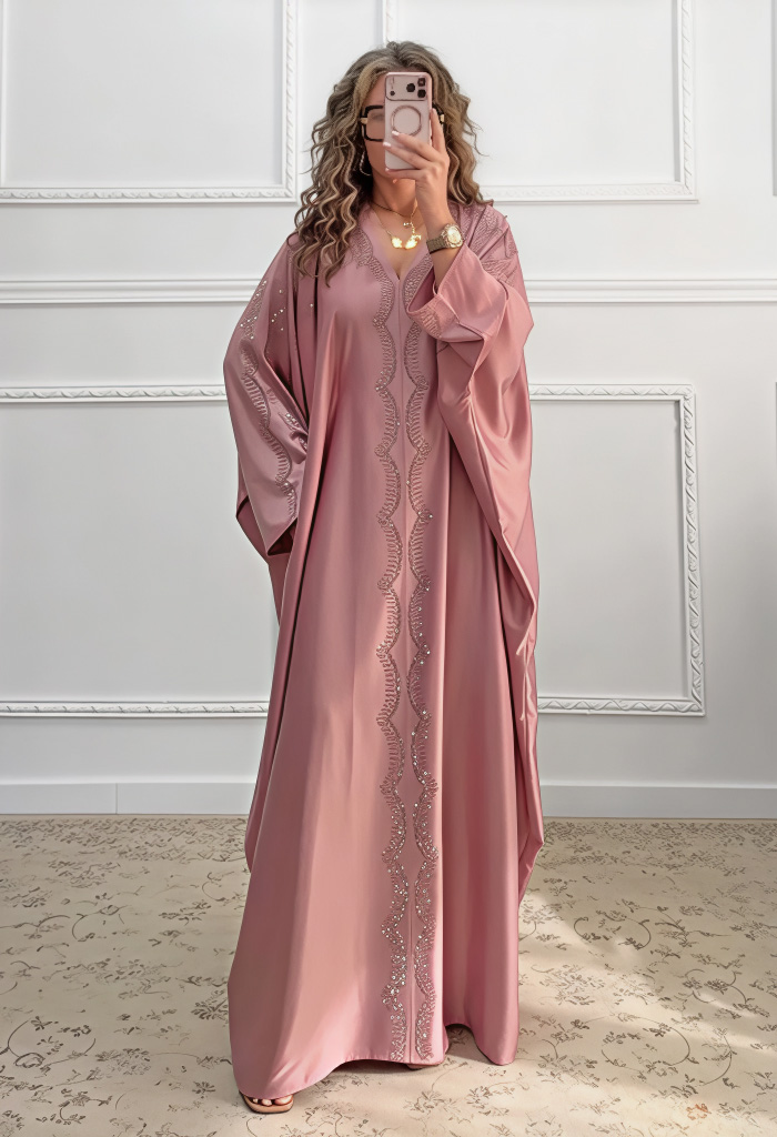 Καφτάνι με στρας ροζ nude