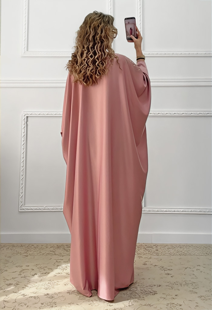 Καφτάνι με στρας ροζ nude