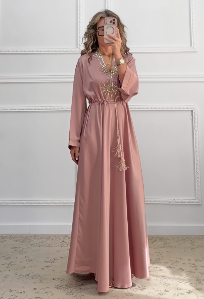 Μακρύ φόρεμα ροζ nude