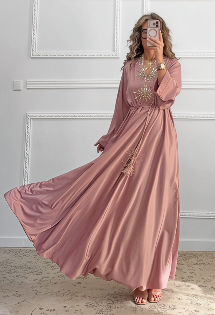 Μακρύ φόρεμα ροζ nude