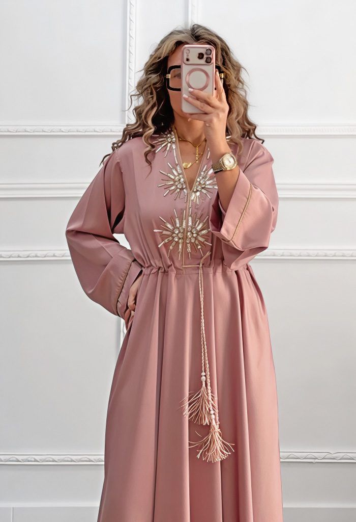 Μακρύ φόρεμα ροζ nude