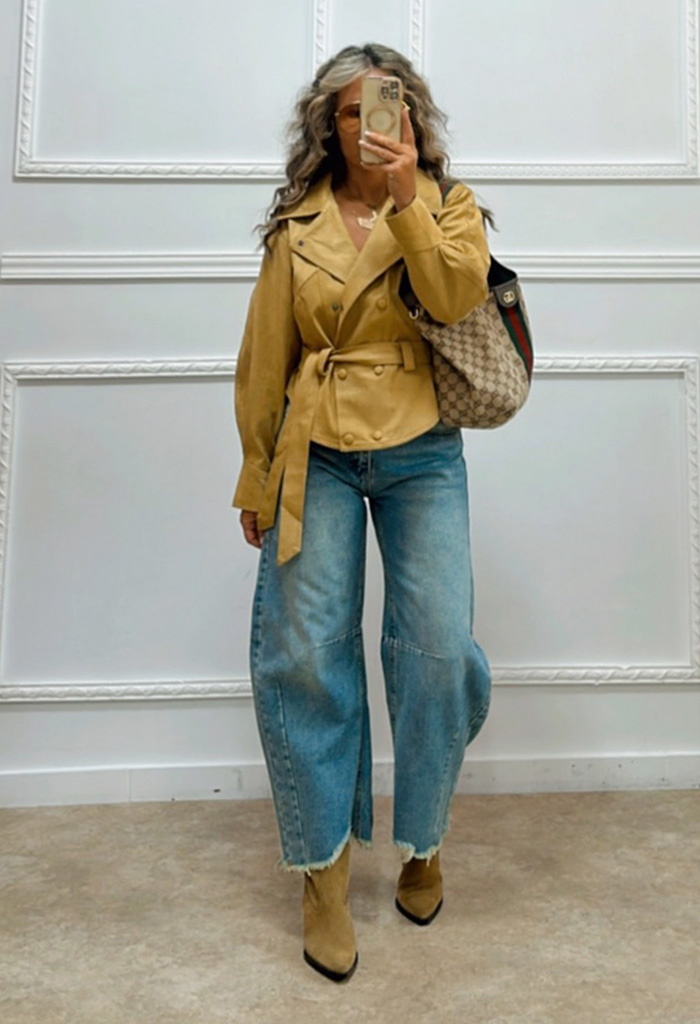 Σουέτ πανωφόρι κάμελ