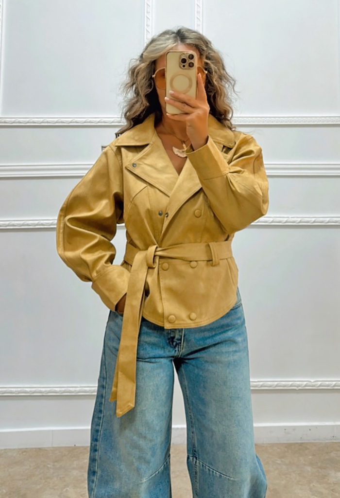 Σουέτ πανωφόρι κάμελ