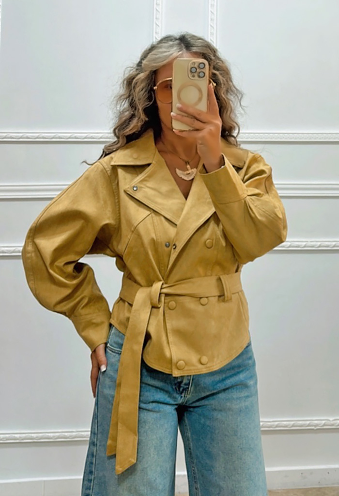 Σουέτ πανωφόρι κάμελ