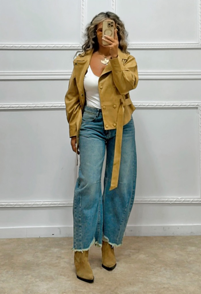 Σουέτ πανωφόρι κάμελ