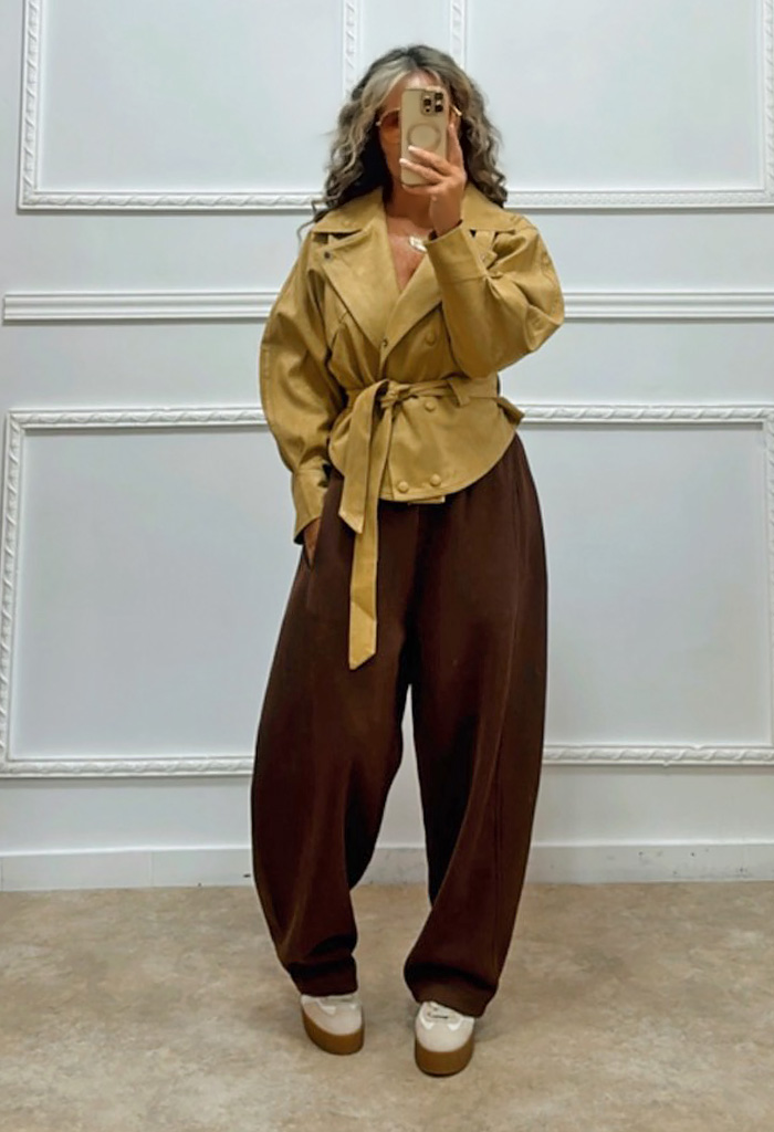 Σουέτ πανωφόρι κάμελ