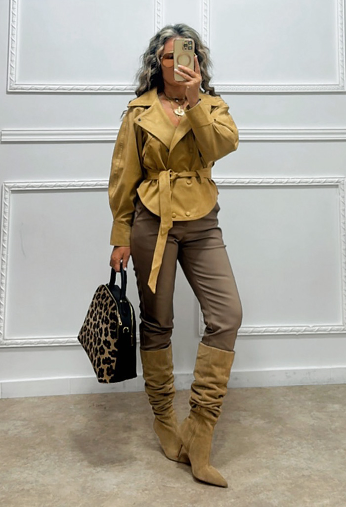 Σουέτ πανωφόρι κάμελ