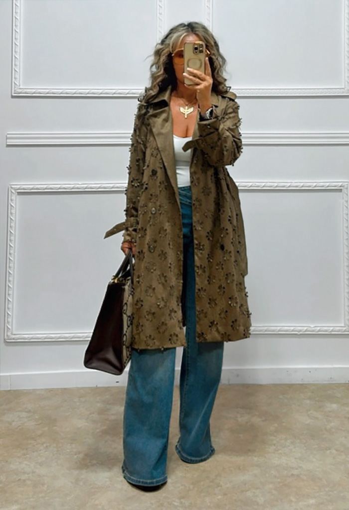 Πανωφόρι σουέτ με διάτρητο σχέδιο