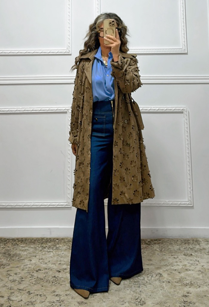 Πανωφόρι σουέτ με διάτρητο σχέδιο