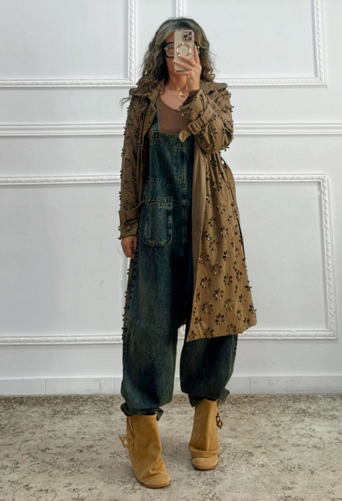 Πανωφόρι σουέτ με διάτρητο σχέδιο